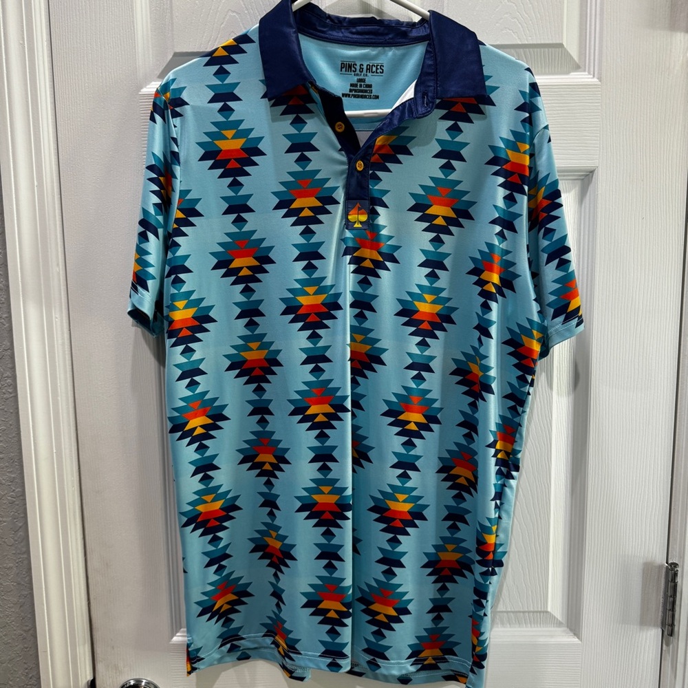 Pins & Aces Men’s Aztec Pattern Golf Polo Shirt - Size L